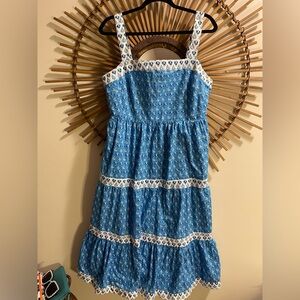 J. Crew Factory Blue and White Square Neck Floral Block Print Tiered Sundress 14